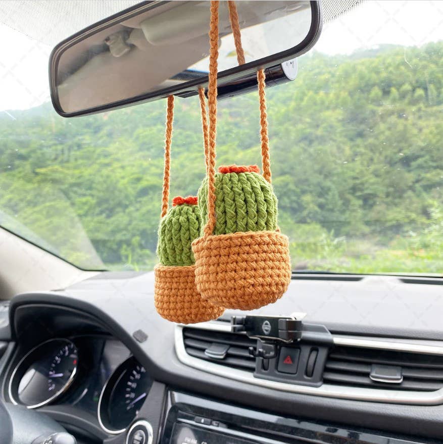 Crochet Cactus Flower Car Pendant