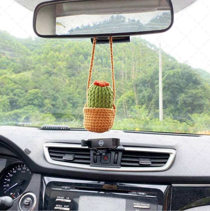 Crochet Cactus Flower Car Pendant